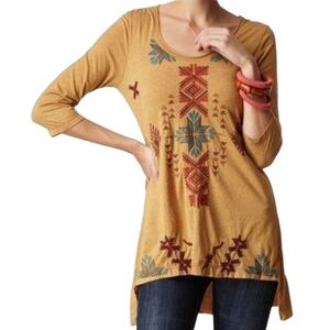 JOHNNY WAS Gillian Tunic Mustard Boho Southwestern Embroidered Top Women‎ Medium